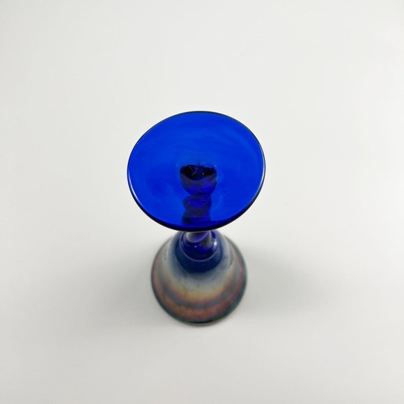 Rick Strini Studio Art Glass Iridescent Cobalt Blue Water Wine Goblet Twisted St - Picture 7 of 8